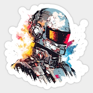 Man With Helmet Video Game Character Futuristic Warrior Portrait  Abstract Sticker